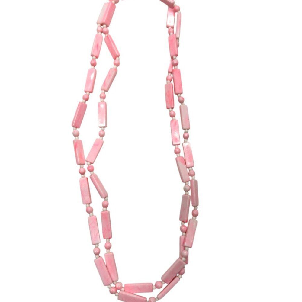 Pink Rectangle Bead Necklace - Picture 3 of 5
